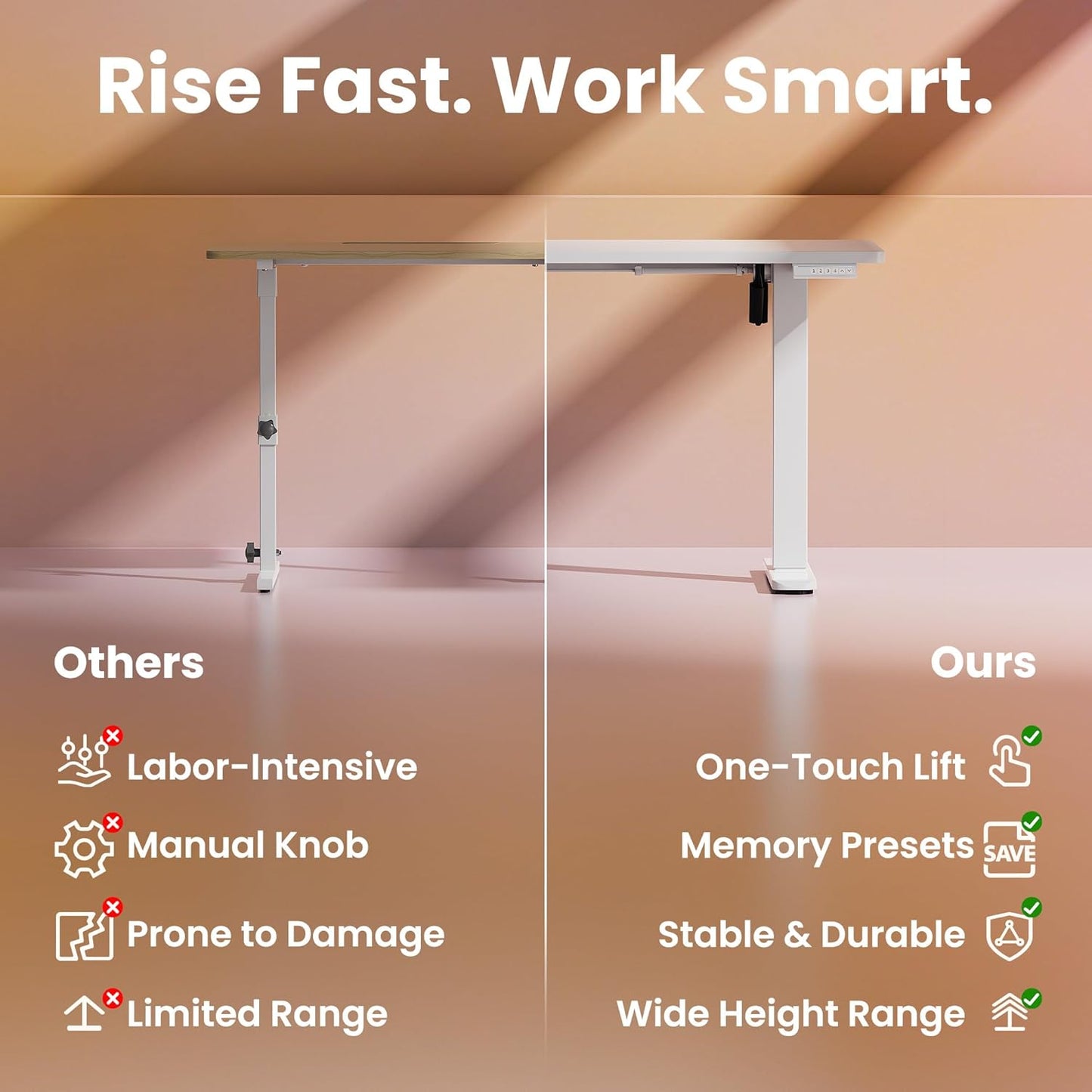 HUANUO 43 x 24 inch Electric Standing Desk Adjustable Height, 4 Memory Height Settings, Sit Stand Up Desk for Home Office & Computer Workstation, White