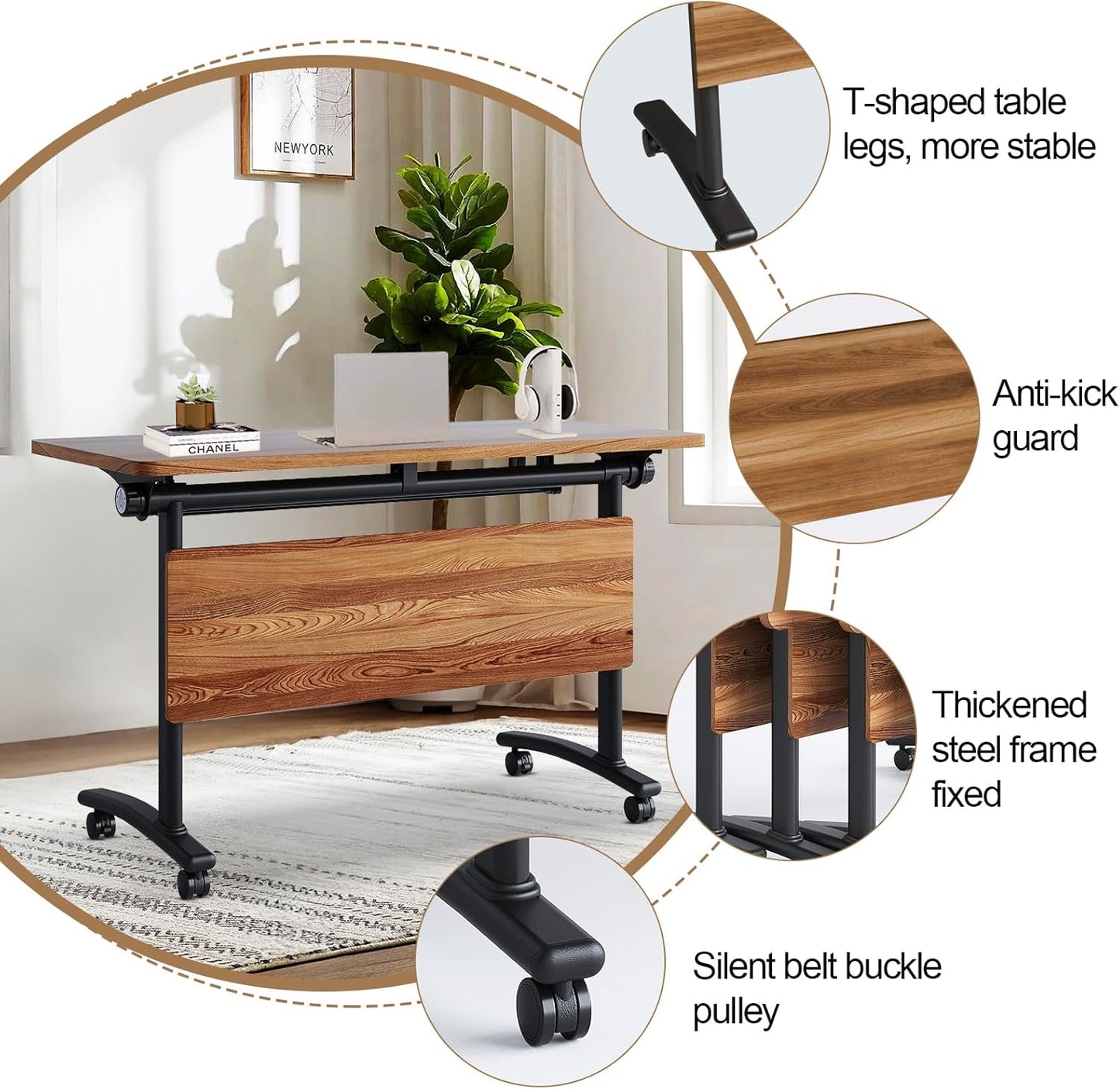 Conference Room Table with Flip-Top Design for Dynamic Meetings, Business Table Computer Desk with Heavy-Duty Frame,Foldable Seminar Meeting Tables for Home Office (6, C, 47.2IN)