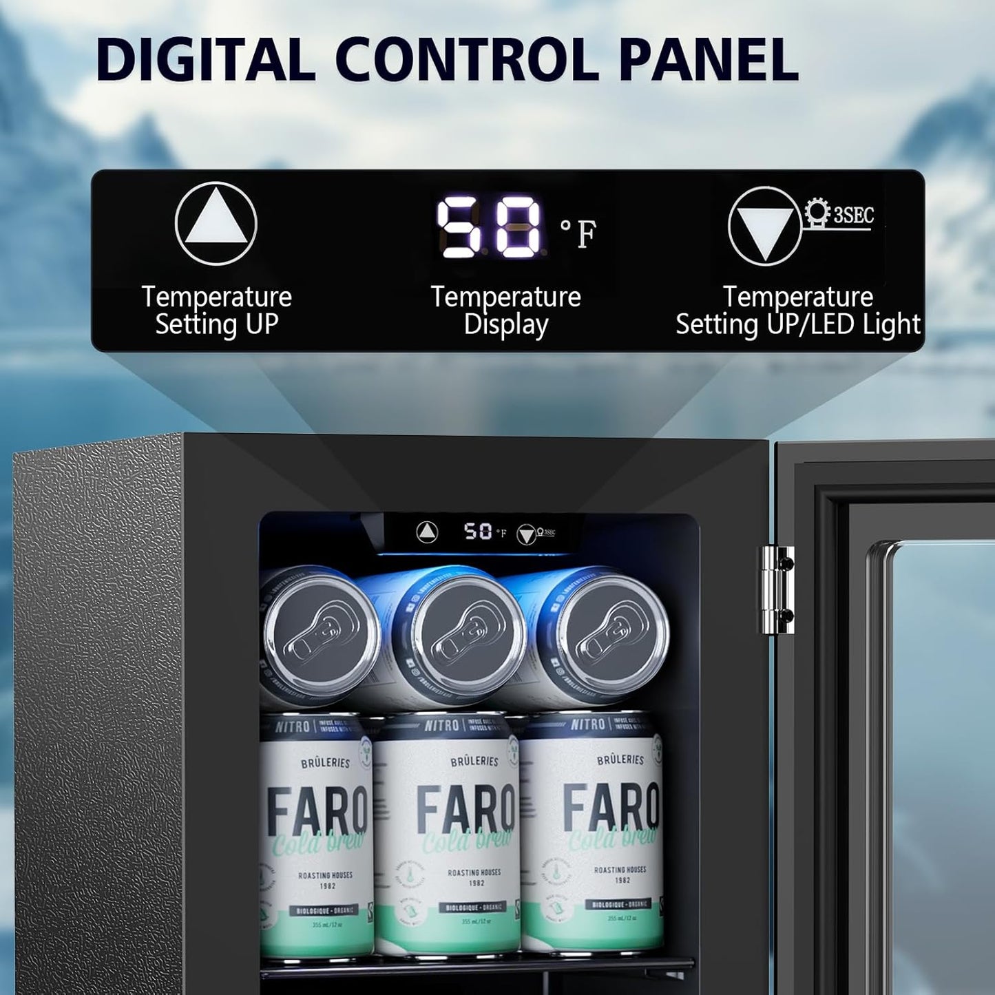 COWSAR Beverage Refrigerator 24-Can Mini Fridge, ETL Approved Countertop Wine Cooler Small Adjustable Digital Thermostat, LED Light, Freestanding Countertop Drink Refrigerator for Home, Bar & Office