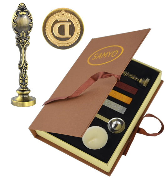 Samyo Creative Romantic Stamp Maker Classic Old-Fashioned Style Brass Color Wax Seal Sealing Stamp Vintage Antique Alphabet Initial Letter Set - (Letter D)