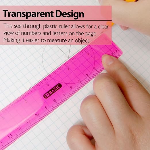 BAZIC Products 6 in Clear Plastic Ruler, Inch & Metric, 3 Pack | Three - Image 2