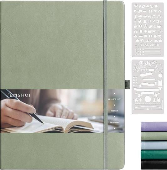 EMSHOI Leather Journal - 8.5"x11" Hardcover Bullet Dotted Notebook for Women & Men, 192-Page A4 Dot Grid Journal with 100 GSM Thick Paper, Ideal for Writing, Work & Creative Planning (Green)