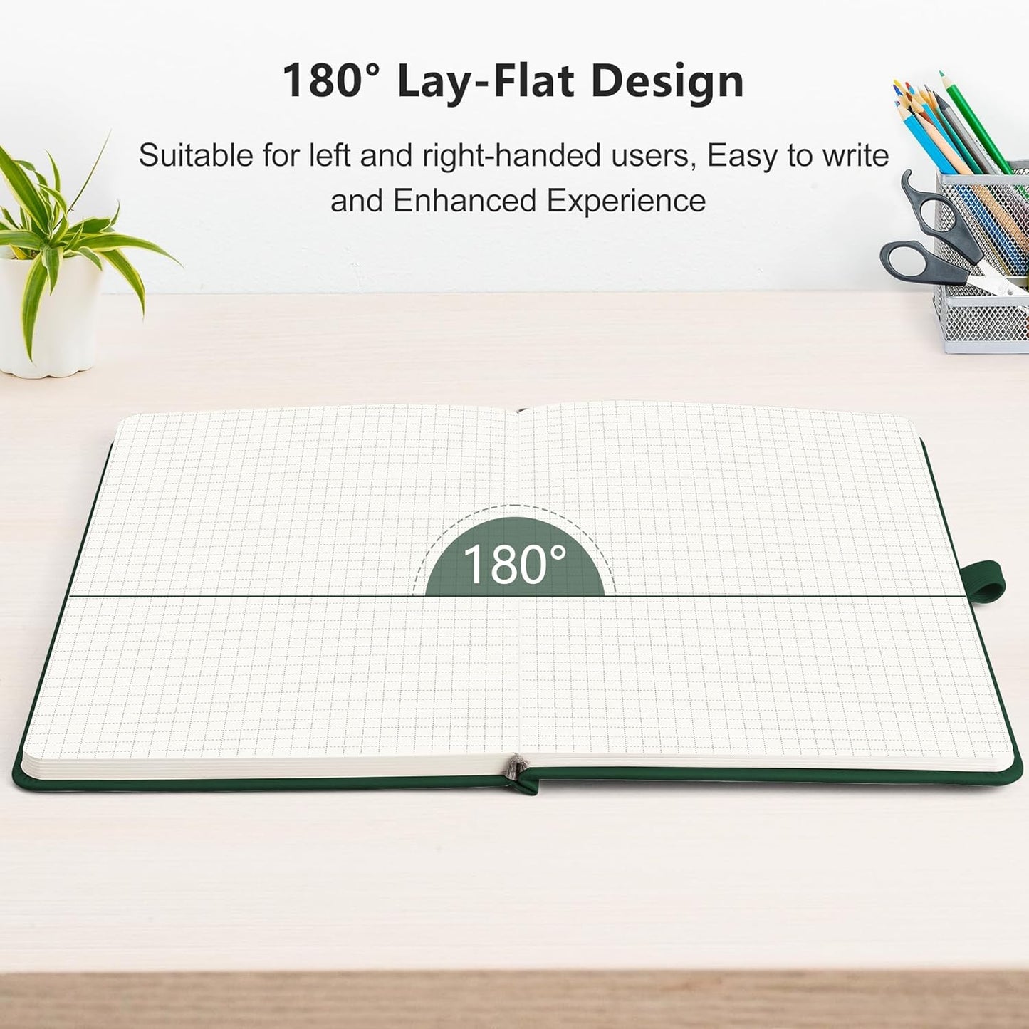 RETTACY Graph Grid Paper Notebook, 2-Pack, 192 Pages per Pack, A5 Medium Size (5.7'' x 8.3''), Leather Hardcover, 100 GSM Thick Paper, for School, Students, Math, Engineering (Black & Dark Green)
