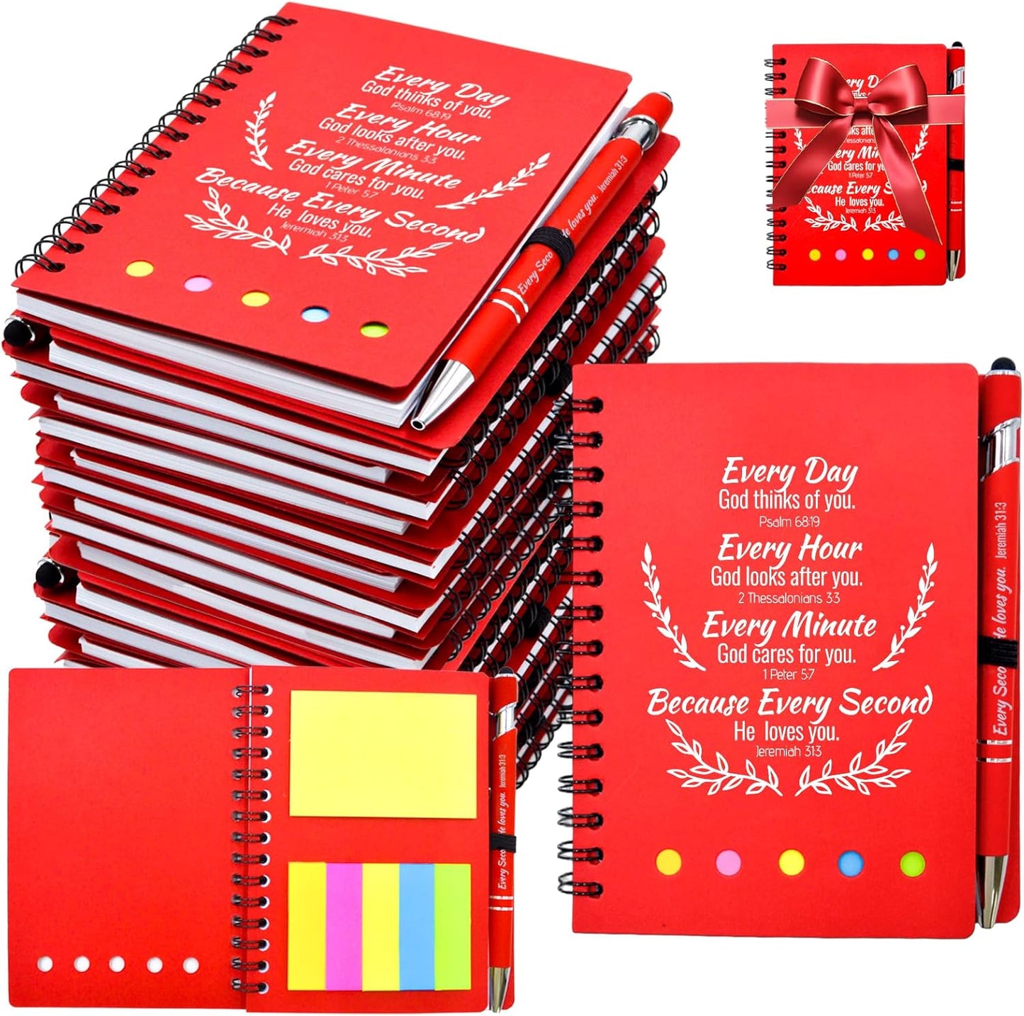 200 Pcs Bulk Fathers Day Christian Gifts Prayer Journal for Woman - 100 Set Religious Notepad with Christian Pen - Bible Notebook - Church Gifts for Inspirational, Bible Study, Devotions ( Red )