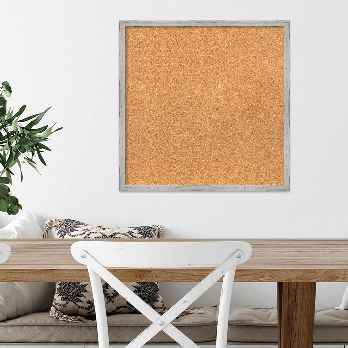 Amanti Art Natural Cork Board for Wall, 21x21 Vision Board with White Frame, Medium Corkboard Office Decor for Home Organization, Cottage Corkboard Pinboard to Display Items for Home Organization in