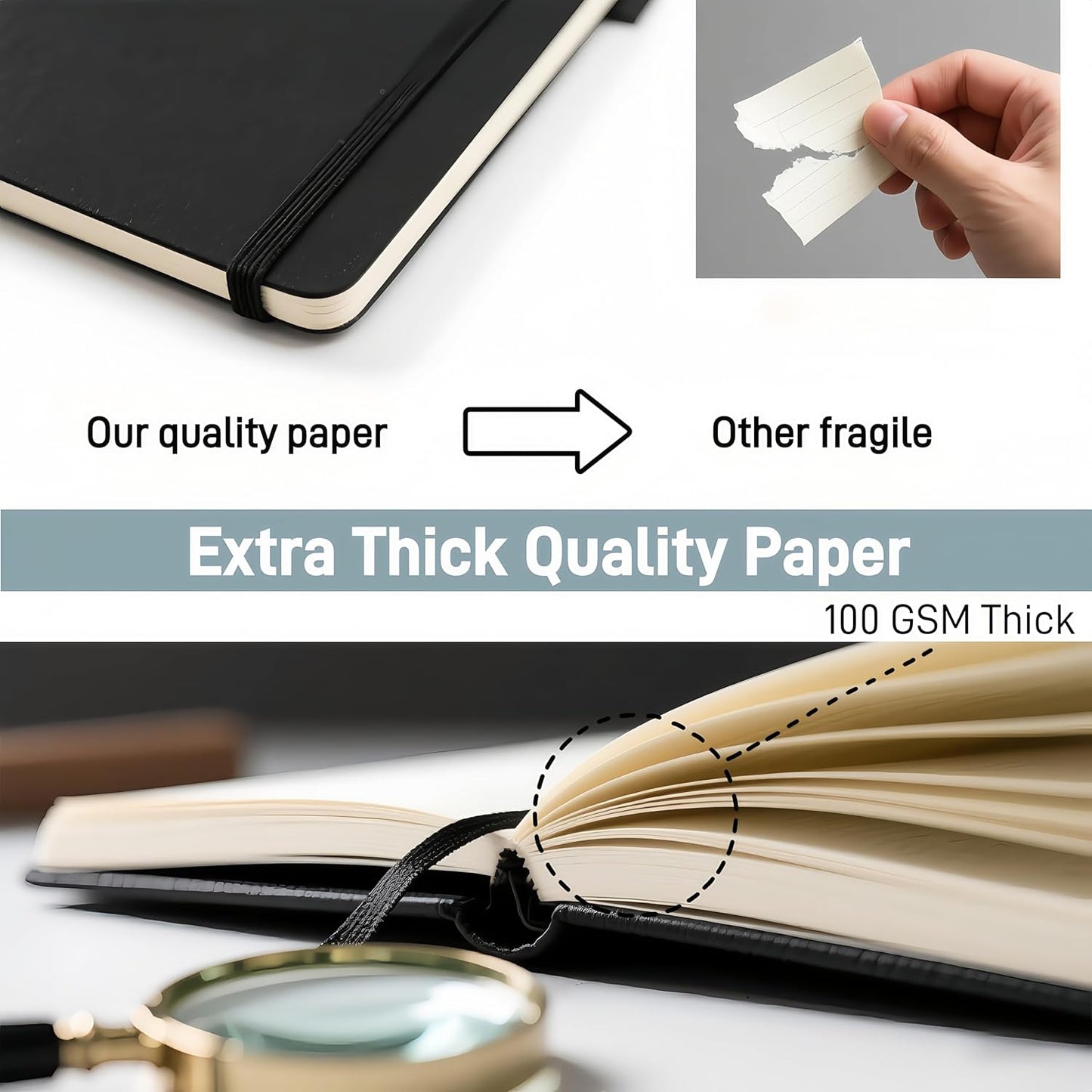KaiRuiYing Lined Journal Notebooks, 3 Pack, 160Pages, Medium 5.5 x 8.6 inch, College Ruled, A5-100 GSM Thick PaperHardcover Notebooks, Journaling Notebooks for Work, Writing, School (Black)