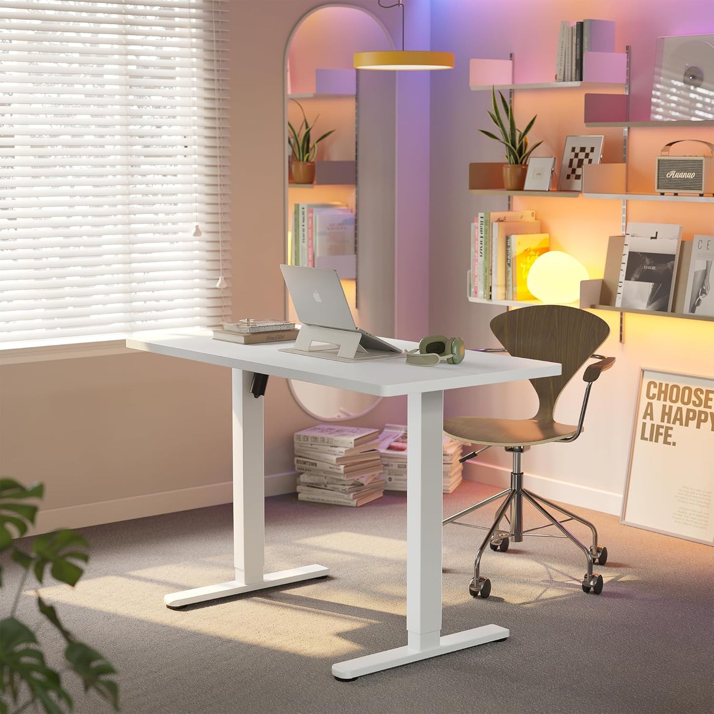 HUANUO 55 x 28 inch Electric Standing Desk Adjustable Height, 4 Memory Height Settings, Sit Stand Up Desk for Home Office & Computer Workstation, White