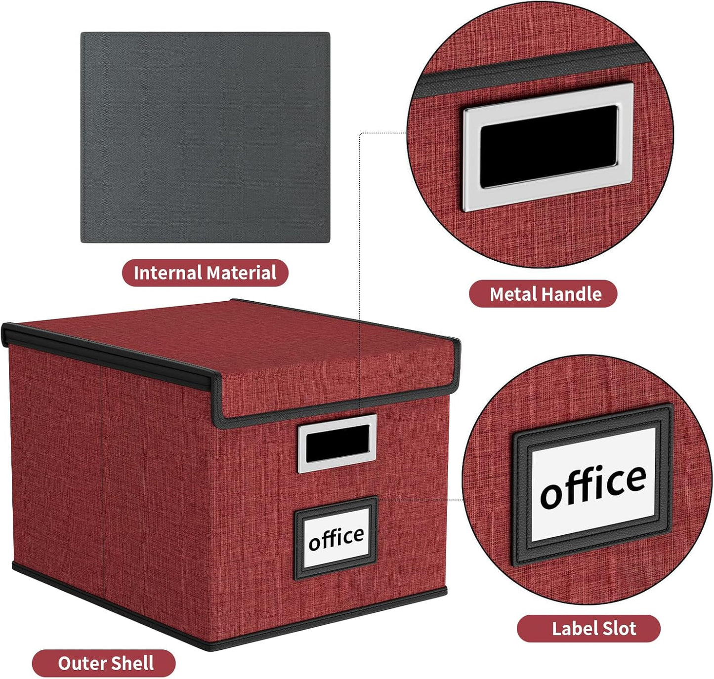 Huolewa File Storage Organizer Box with lid, Decorative Small Oragnizer Boxes for Hanging File, Linen Filing Box Cabinet with Plastic Slides for Office/Decor/Home Organization