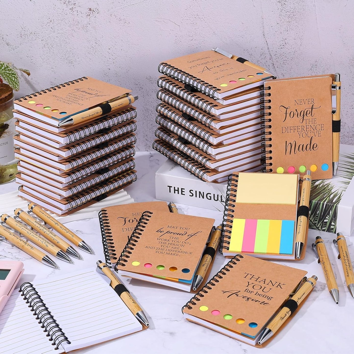 20 Sets Employee Appreciation Gifts Spiral Notebooks with Sticky Notes Notepads Thank You Journals Inspirational Bamboo Ballpoint Pens Bulk for Nurse Teacher Coworker