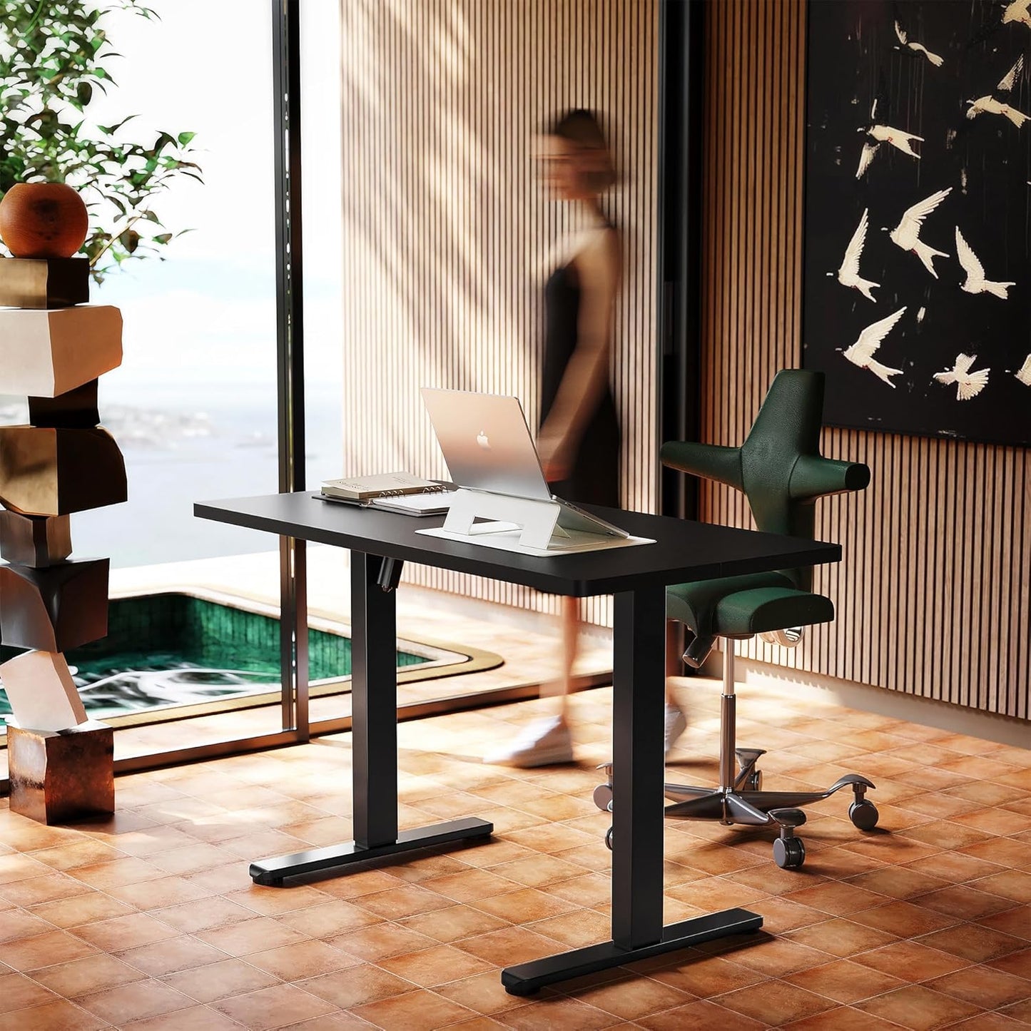 HUANUO 48" Electric Standing Desk Adjustable Height, 4 Memory Height Settings, Sit Stand Up Desk for Home Office & Computer Workstation, Black