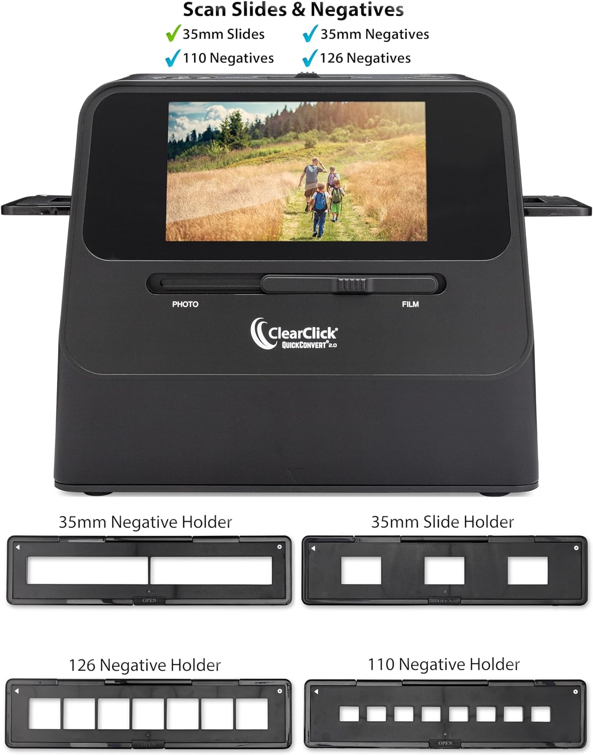 ClearClick QuickConvert 2.0 Photo, Slide, and Negative Scanner - Scan 4x6 Photos & 35mm, 110, 126 Film - No Computer Required - 22 MegaPixels