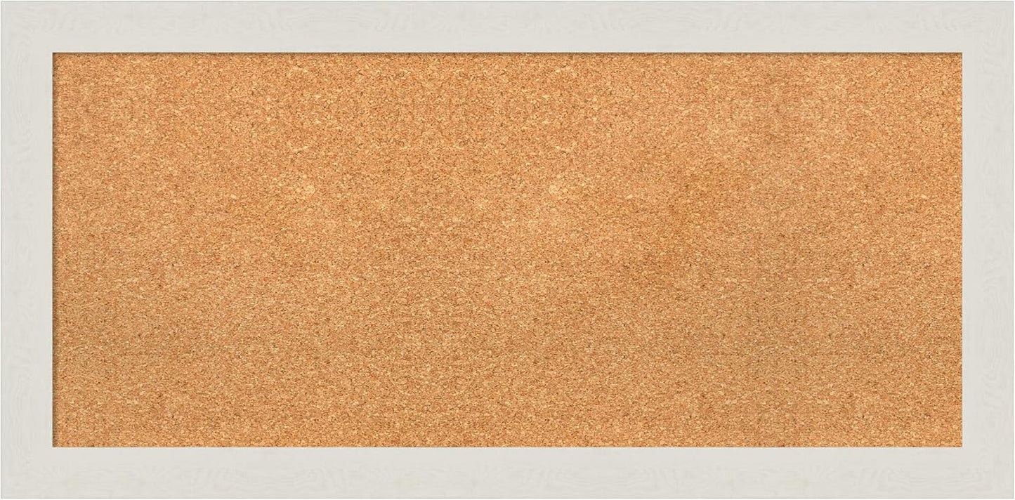 Amanti Art Natural Cork Board for Wall, 19x39 Vision Board with White Frame, Medium Corkboard Office Decor for Home Organization, Country Rustic Corkboard Pinboard to Display Items for Home