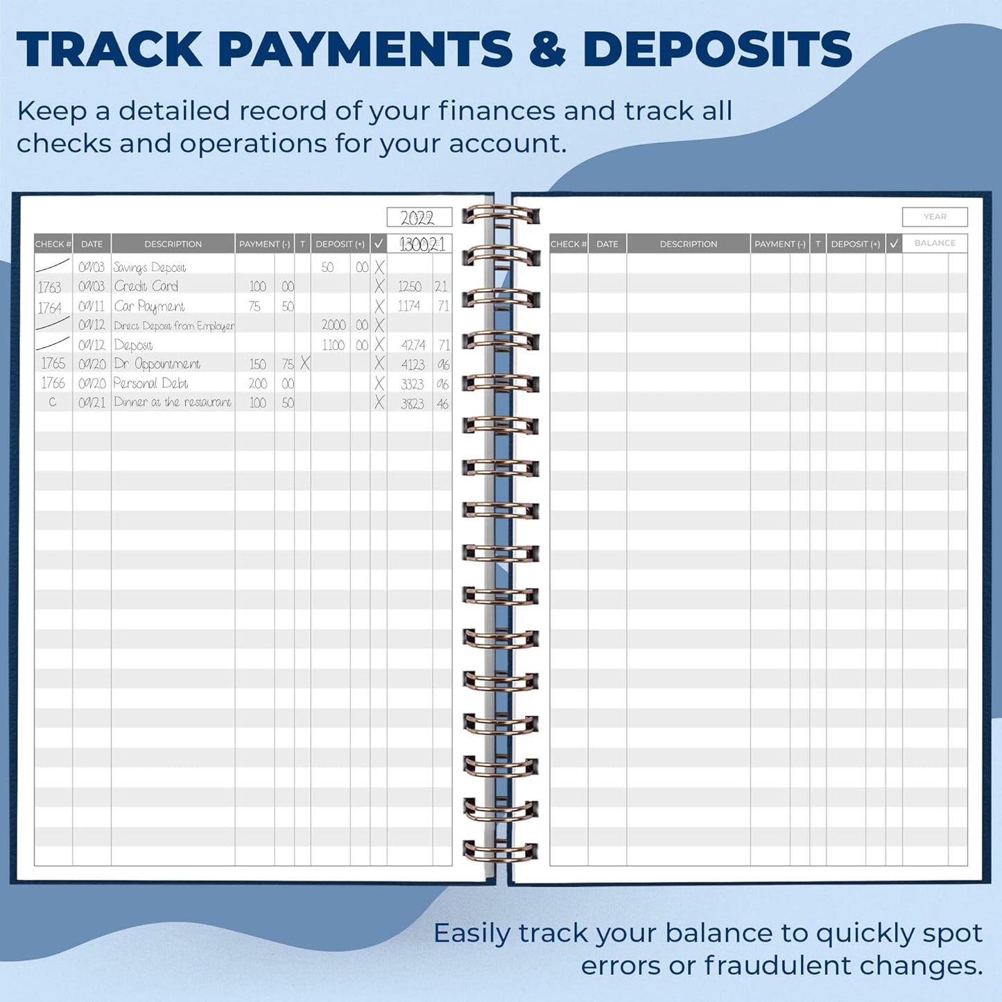 Clever Fox Check Register for Personal Checkbook – Checking Book Register – Checkbook Register – Accounting Ledger Book – 3968 Entry Lines, 6.1" x 8.3", Spiral Binding, Hardcover, Dark Blue