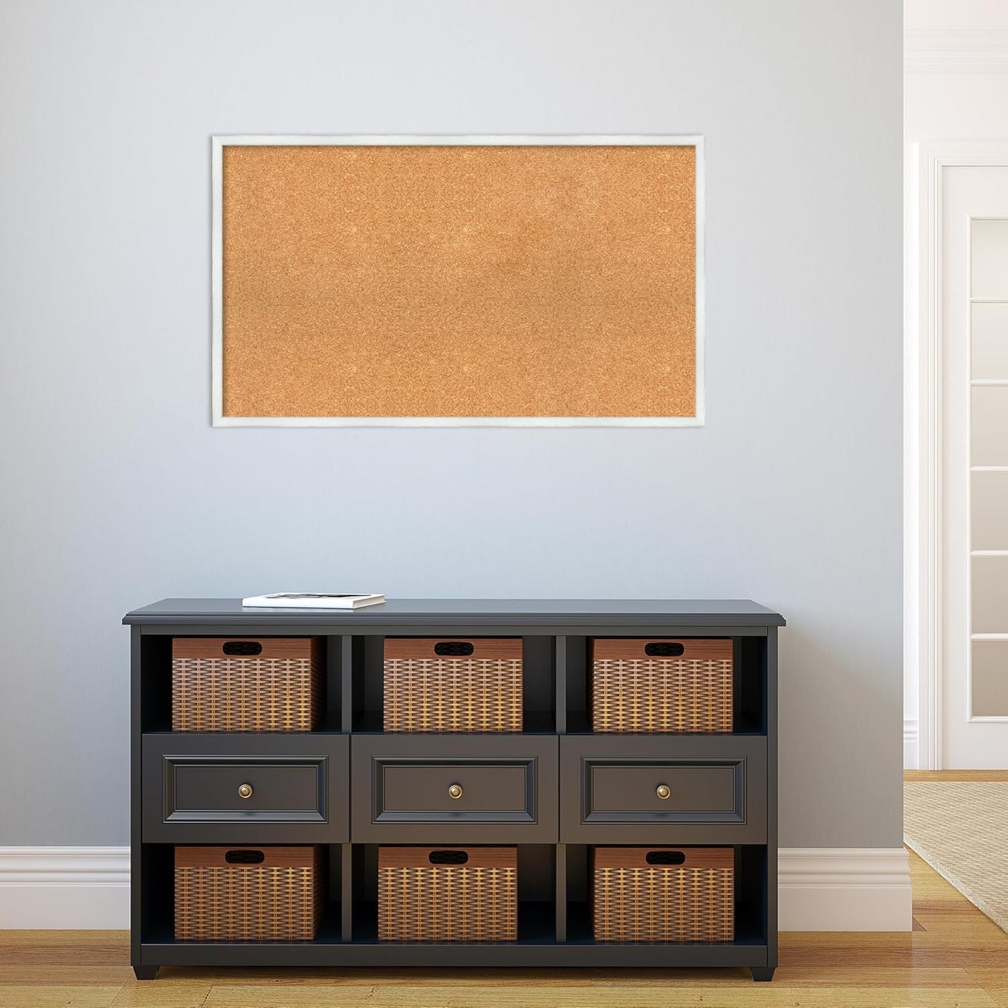 Amanti Art Natural Cork Board for Wall, 23x39 Vision Board with White Frame, Large Corkboard Office Decor for Home Organization, Country Rustic Corkboard Pinboard to Display Items for Home