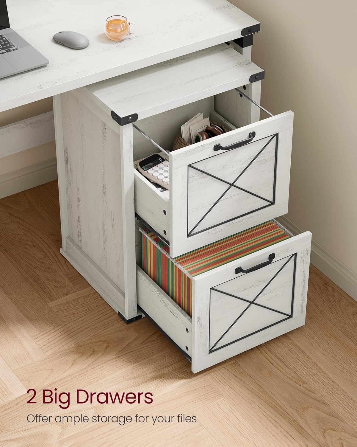 VASAGLE File Cabinet, Filing Cabinet with 2 File Drawers, Printer Stand, Fit A4, Letter Size, Hanging File Folders, Modern Farmhouse Style, for Home Office, Rustic White UOFC048T73