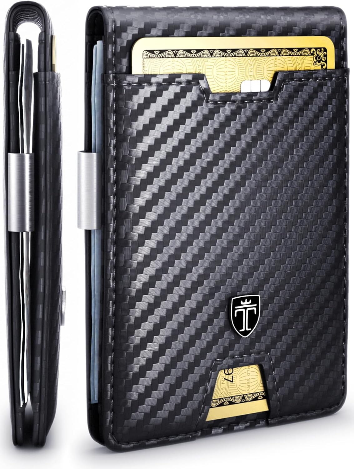 TRAVANDO Mens Slim Wallet with Money Clip AUSTIN RFID Blocking Bifold Credit Card Holder for Men with Gift Box (Carbon)