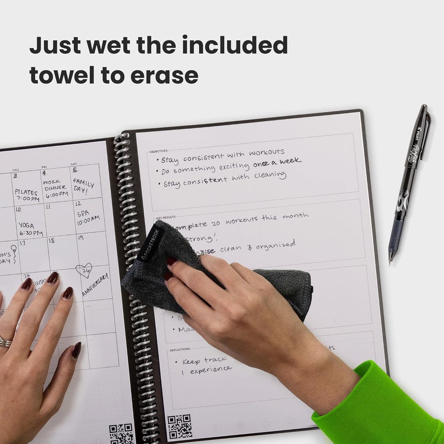 Rocketbook Fusion Reusable Undated Productivity Planner, Executive Size 6x8.8, Gray - Goals, Monthly and Weekly Calendar, Daily To-do List, Lined and Dotted Notes Pages