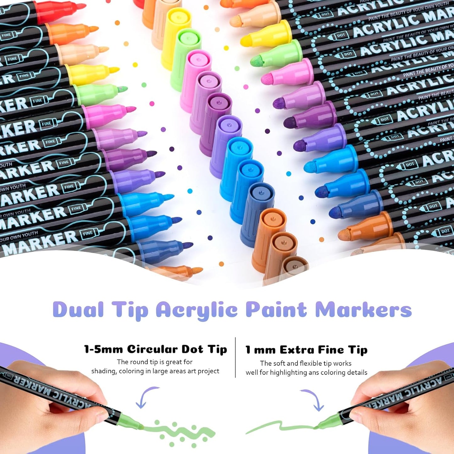 72 Colors Dual Tip Acrylic Paint Pens Markers, Double Tip Premium Acrylic Markers for Wood, Rock Painting, Glass, Canvas, Stone, DIY Crafts Making Art Supplies