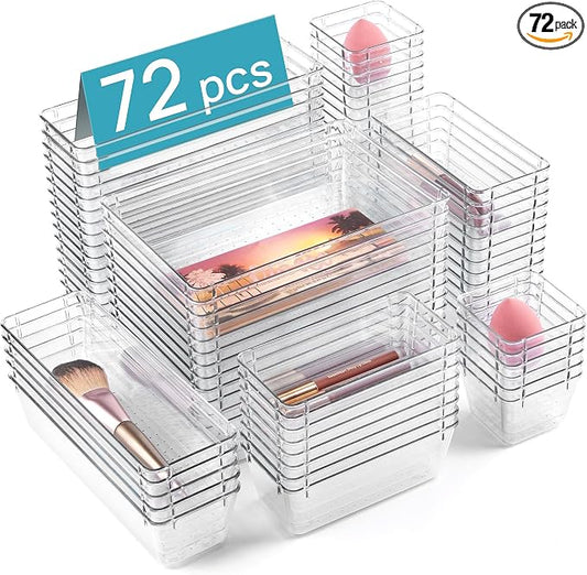 Vtopmart 72 PCS Clear Plastic Drawer Organizers Set, 4-Size Versatile Bathroom by Vtopmart