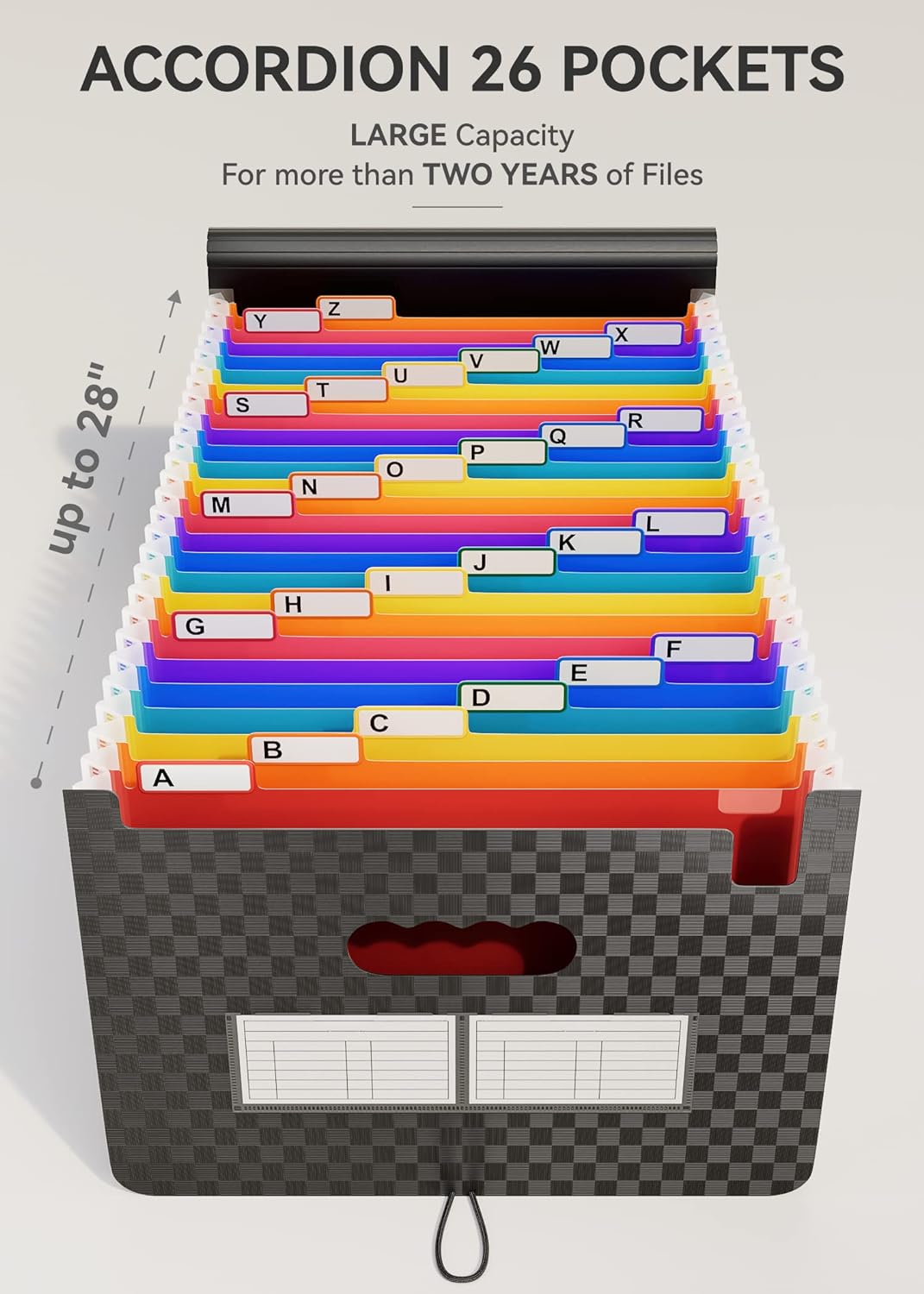ABC life 26 Pockets Accordian File Organizer,Expanding File Folder/Portable A4 Letter Size Filling Box, Expandable Desktop Accordion Folder, Plastic Paper Document Coupon Organizer with Colored Label