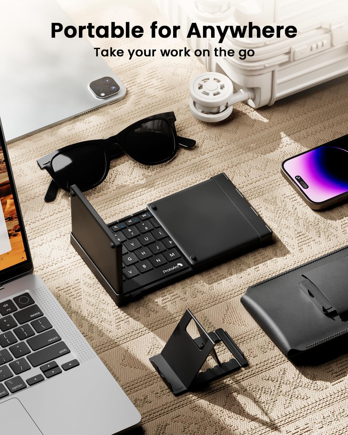 ProtoArc Foldable Keyboard with Touchpad, XK01 TP Folding Portable Keyboard, Full Size Keys, Large Trackpad Bluetooth Travel Keyboards for iPad Laptop PC Tablets -Black