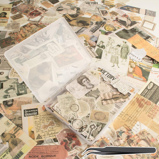 200Pcs Vintage Scrapbook Stickers, Aesthetic Junk Journal Stamping Supplies Kit, Scrapbooking Ephemera Washi Paper for Bullet Journaling Planners Diary Collage