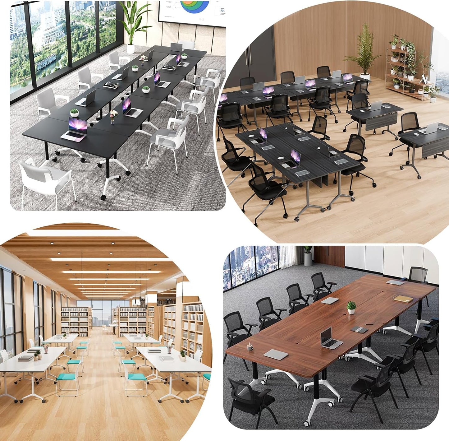 Conference Room Table, Folding Conference Tables,Thicken Grey Tabletop,Flip Top Wooden Seminar Meeting Room Table for Conference Room Offices (8, BlackWoodGrain, 61.0“)