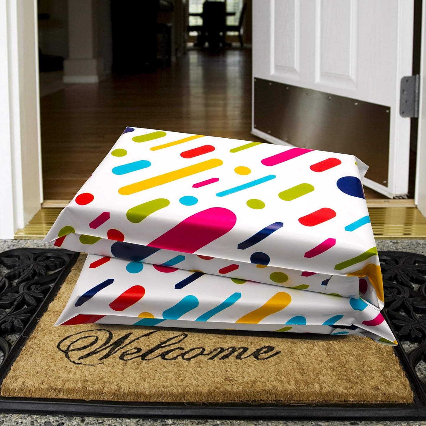 Poly Mailers 12x15.5 Inch 50 Pcs - Color Stripe Printed Shipping Bags, 2.4mil Thickness, Waterproof and Tear Resistant Mailing Envelopes, Self-Sealing Packaging Bags for Small Business