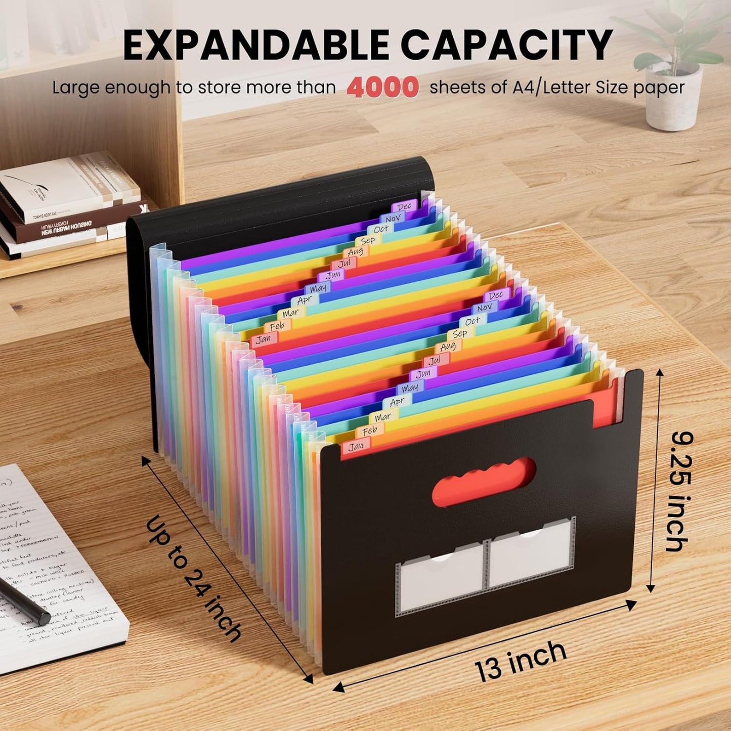 Sooez 24 Pockets Expanding File Folder with Blank Labels, According File Organizer with Expandable Cover, Desktop Accordion Folders Letter A4 Paper Document Storage Organizer, White