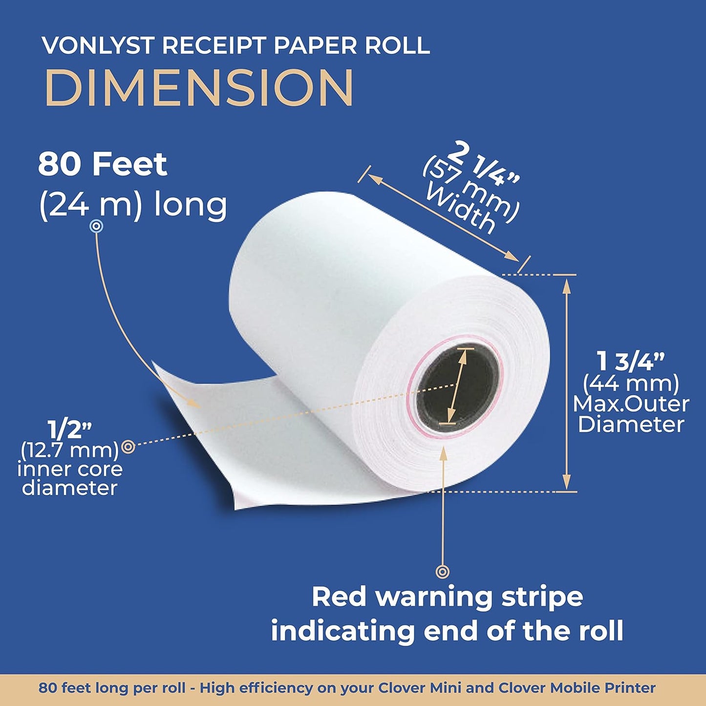 Receipt Paper for Clover Mini and Clover Mobile Thermal Printer 2 1/4 x 80 (10 rolls)
