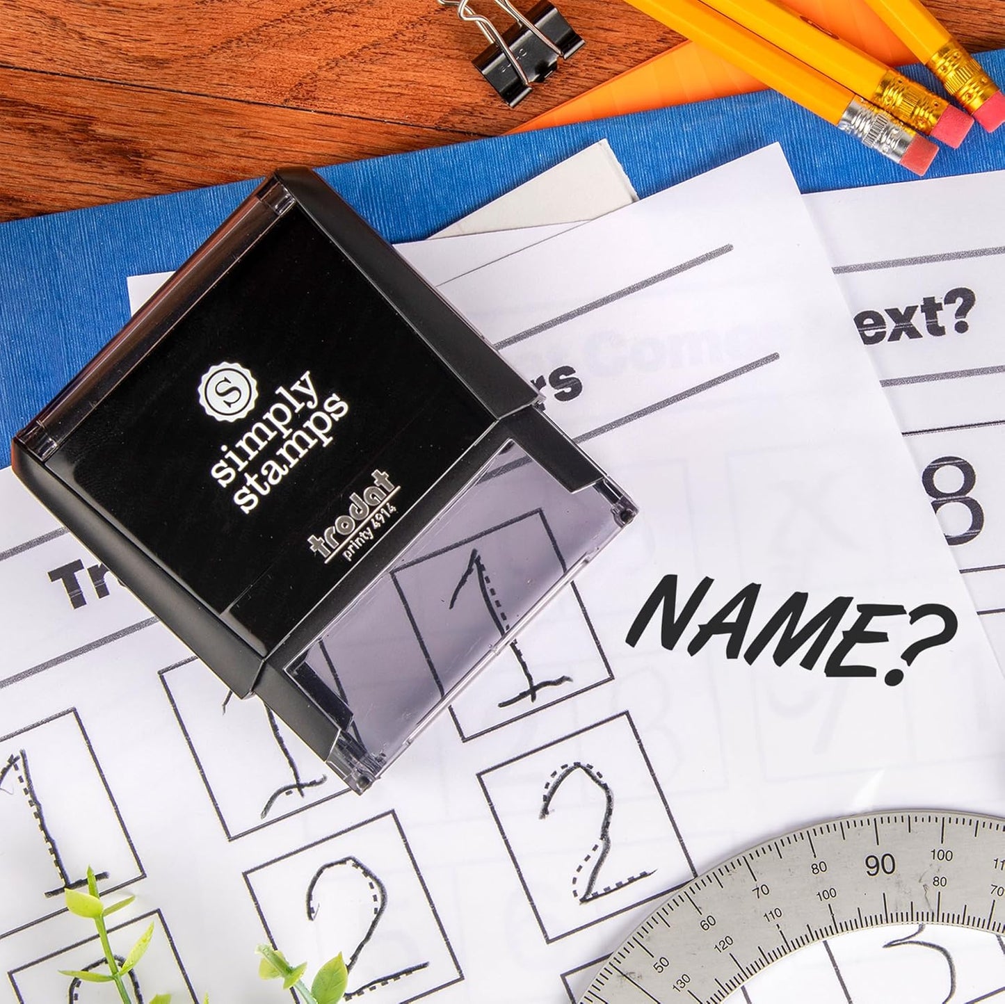 Custom Self-Inking Stamps | 49 Designs | Fun Phrases | Grading Made Easy | Classroom & Library Book Stamps (Name?, Xtra Large)