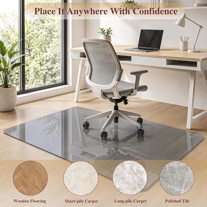 Tempered Glass Chair Mat, Hides Dirt/Fur Better, Noise-Free Gliding Shatterproof - Image 7