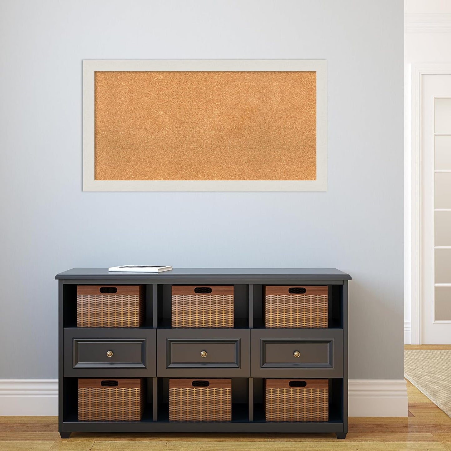 Amanti Art Natural Cork Board for Wall, 23x43 Vision Board with White Frame, Large Corkboard Office Decor for Home Organization, Country Rustic Corkboard Pinboard to Display Items for Home