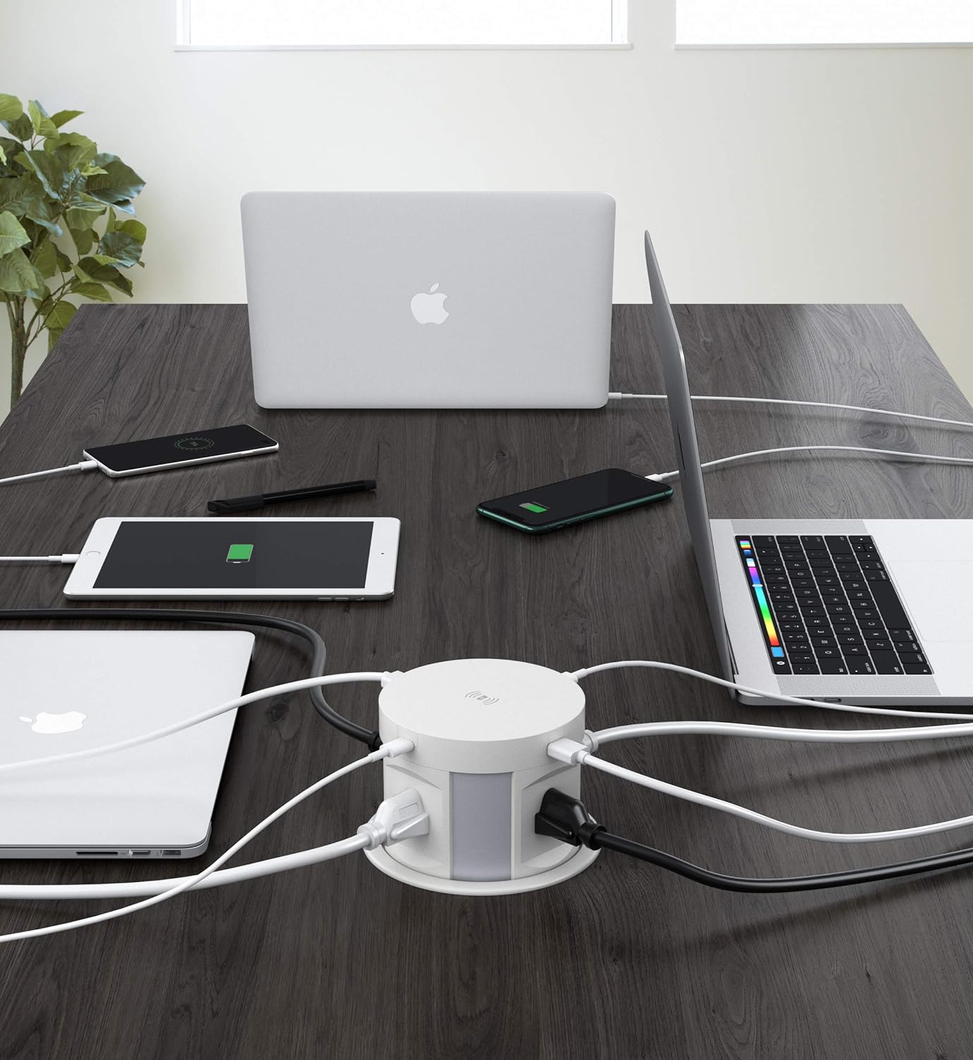 Automatic Pop up Outlet, Wireless Charger Power Strip Surge Protector Recessed Outlet, 4 AC Plug + Type-A and Type-C USB Port Outlets for Countertop Kitchen Island Conference Workbench, ETL Listed