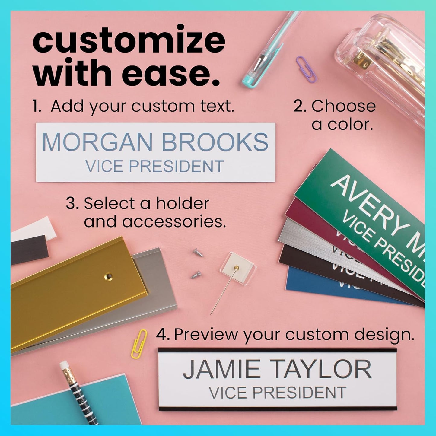 ExcelMark 2"x 8"Custom Engraved Name Plate with Square Corners