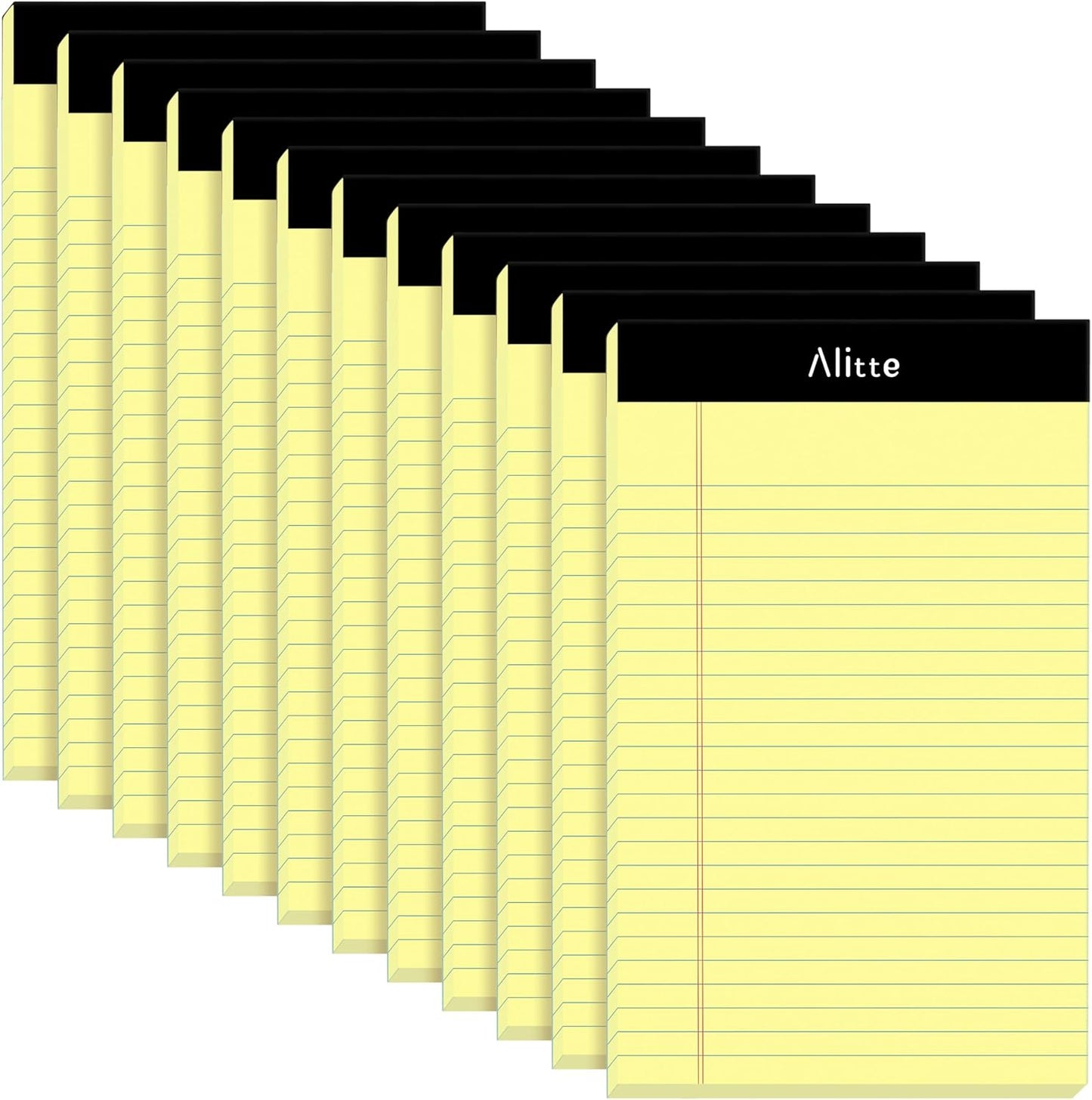Yellow Legal Notepads 5x8 - Perforated Wide Ruled Writing Pad Paper, No Ink Bleeding - Blank Legal Pads for Home, Office, School, Business - 50 Sheets Per Notebook (12 Pack)