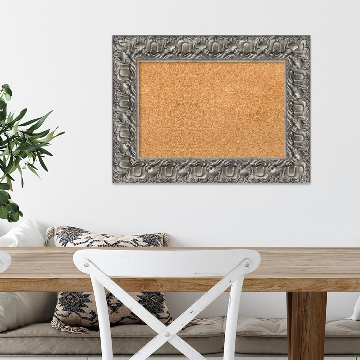 Amanti Art Natural Cork Board for Wall, 18x24 Vision Board with Silver Wood Frame, Small Corkboard Office Decor for Home Organization, Traditional Corkboard Pinboard to Display Items for Home