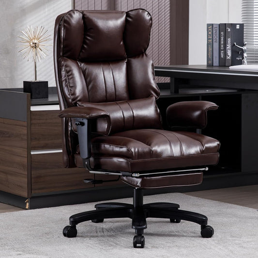 Big and Tall Office Chair 500lbs Wide Seat Executive Office Desk Chair High-Back Office Task Chair with Foot Rest, Ergonomic Lumbar Support Computer Office Chairs for Heavy People(Brown)