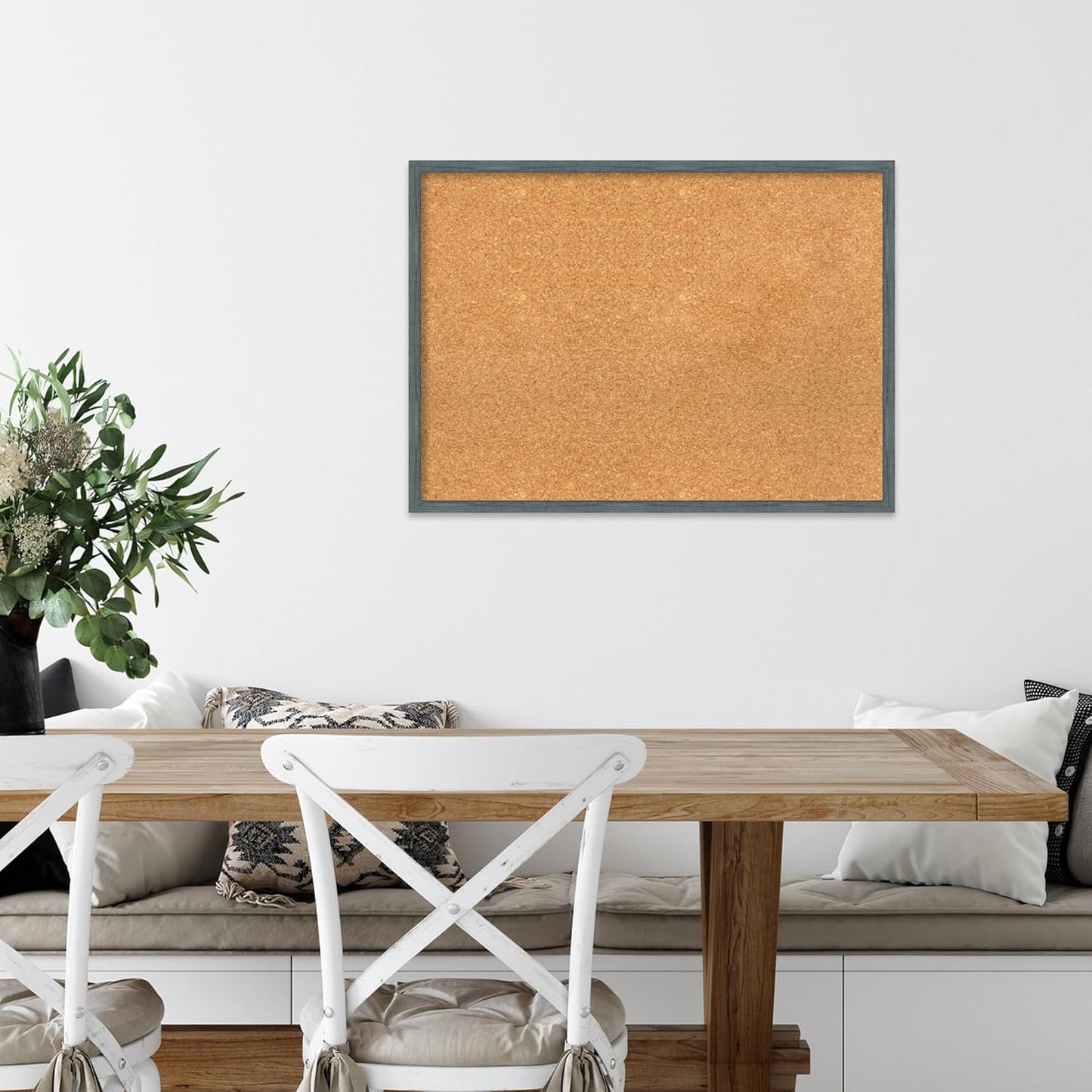 Amanti Art Natural Cork Board for Wall, 21x29 Vision Board with Blue Wood Frame, Medium Corkboard Office Decor for Home Organization, Rustic Farmhouse Corkboard Pinboard to display items for home