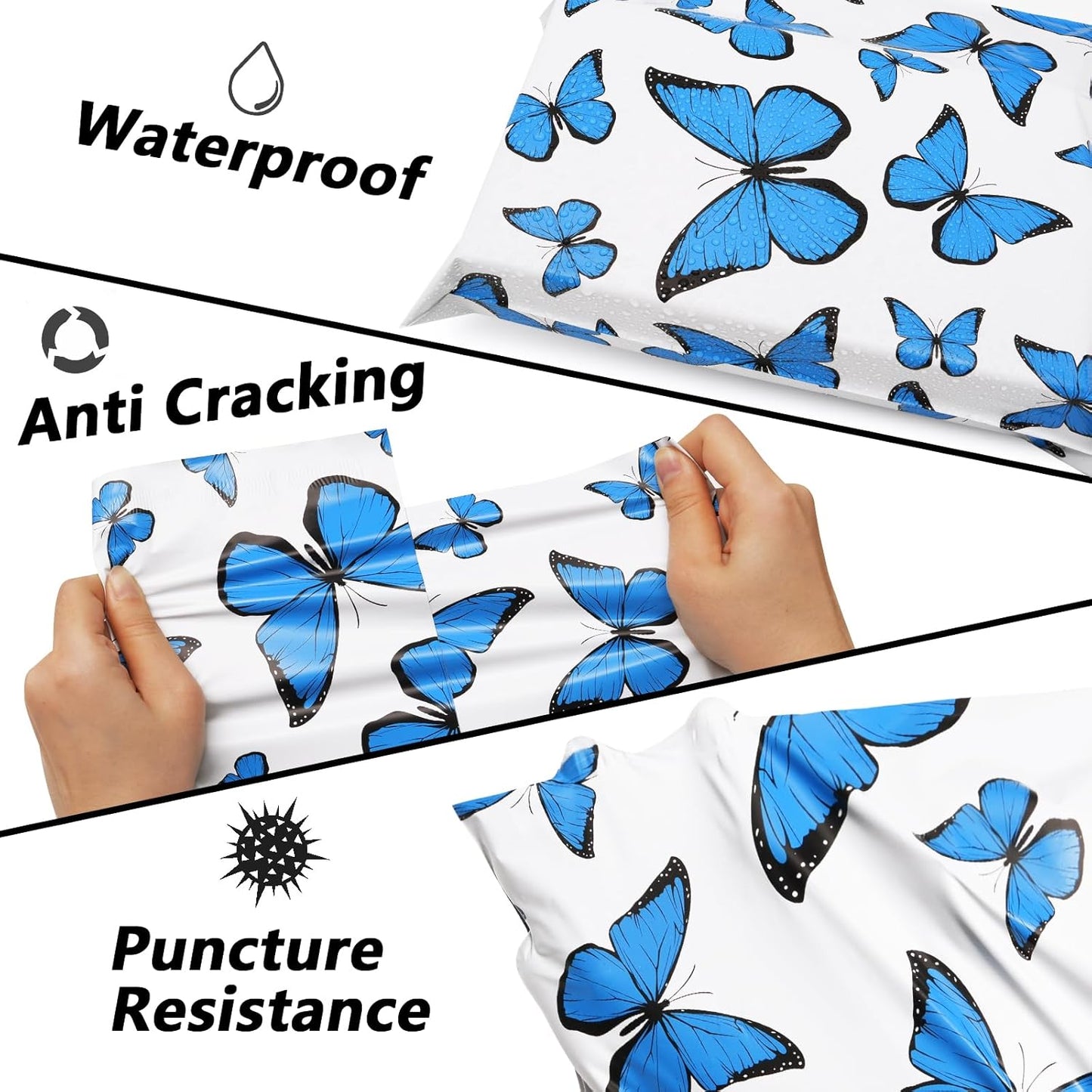 Cute Poly Mailers 12x15.5 Inch 50 Pcs - Butterfly Printed Shipping Bags for Clothing - Waterproof and Tear Resistant Mailing Envelopes - Self-Sealing Packaging Bags for Small Business