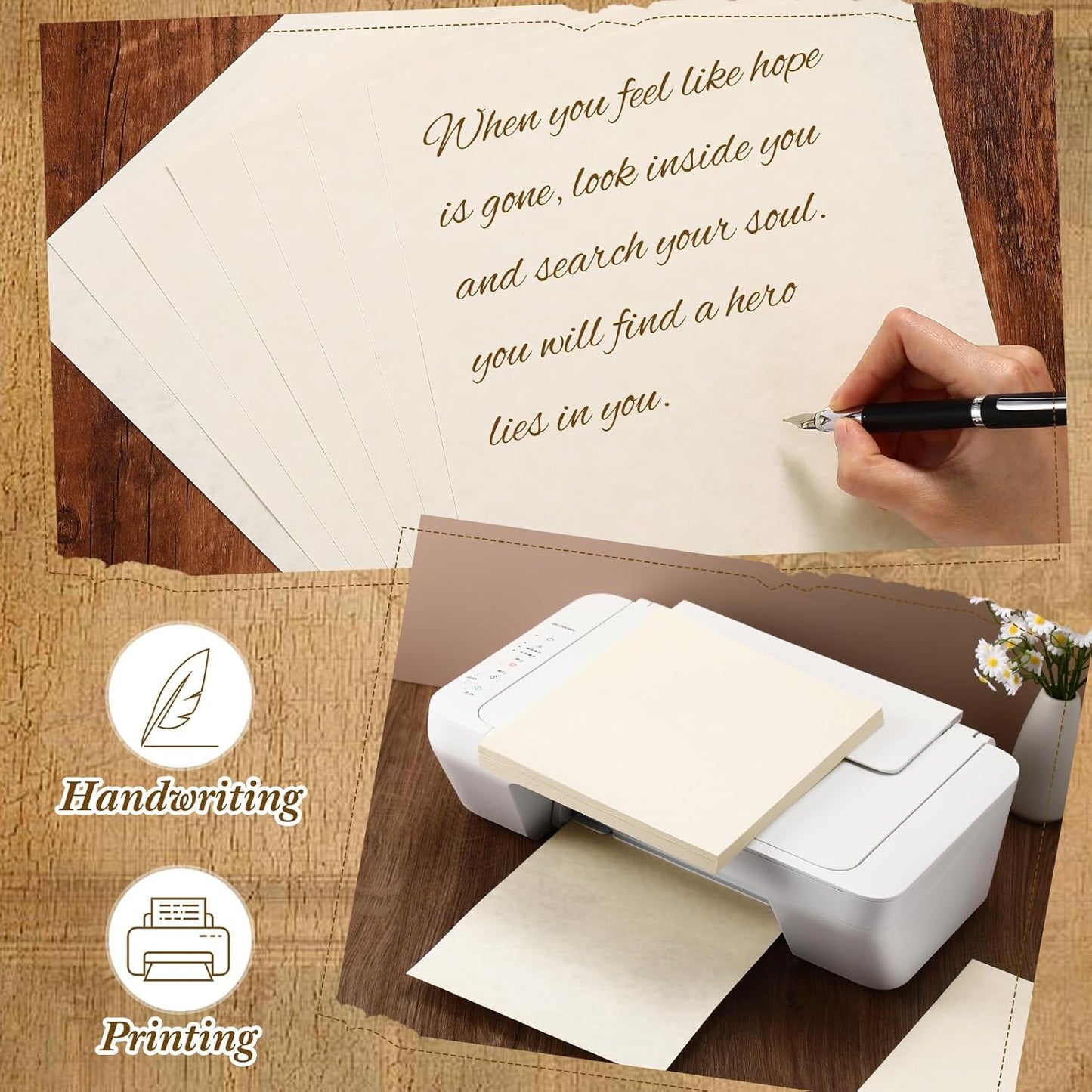 Epakh 200 Sheets Old Age Parchment Paper 8.5 x 11 Inch Standard Letter Vintage Colored Old Parchment Semblance Double Side Printing Paper(Light Gray)
