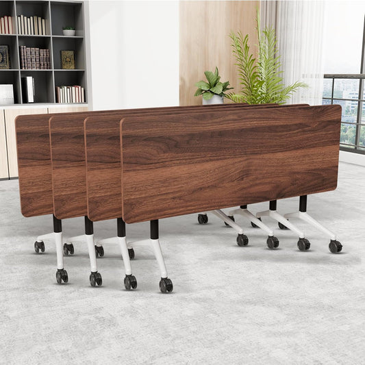 Folding Conference Room Table, Modern Conference Tables with Wheels, Large Rectangular Mobile Training Tables for Office Classroom, Foldable Modular Boardroom Seminar Table (4pack L70.9in)