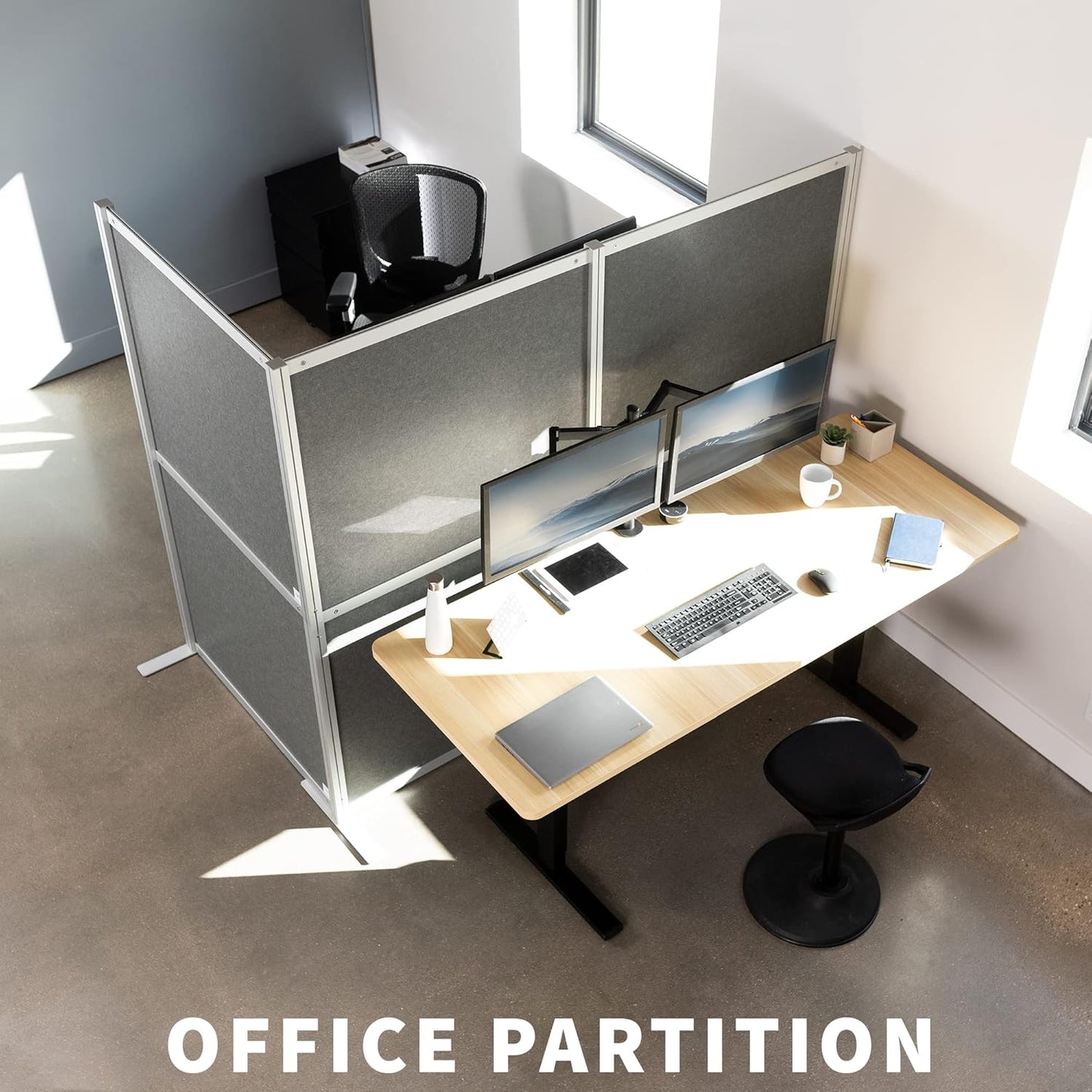 VIVO L-Shape Modular Corner Wall System, 3 Panels, Modern Professional Office Cubicle Dividers, Freestanding Privacy Screen, 66 inches High, Dark Gray, PP-MWS63D-L