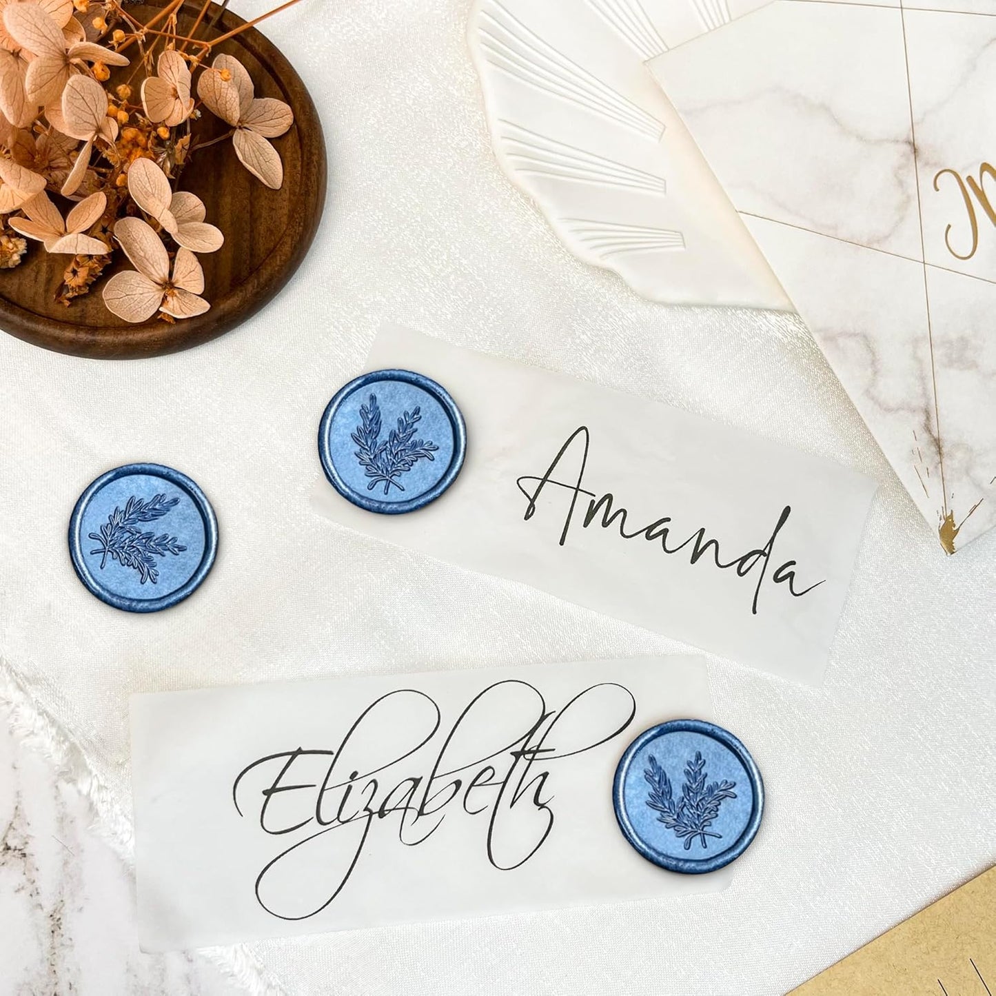 100Pcs Wax Seal Stickers Handmade Envelope Seals Self Adhesive Wax Stickers for Wedding Party Invitations, Envelope, Gift Wrap, Christmas(Rosemary Style, Blue)