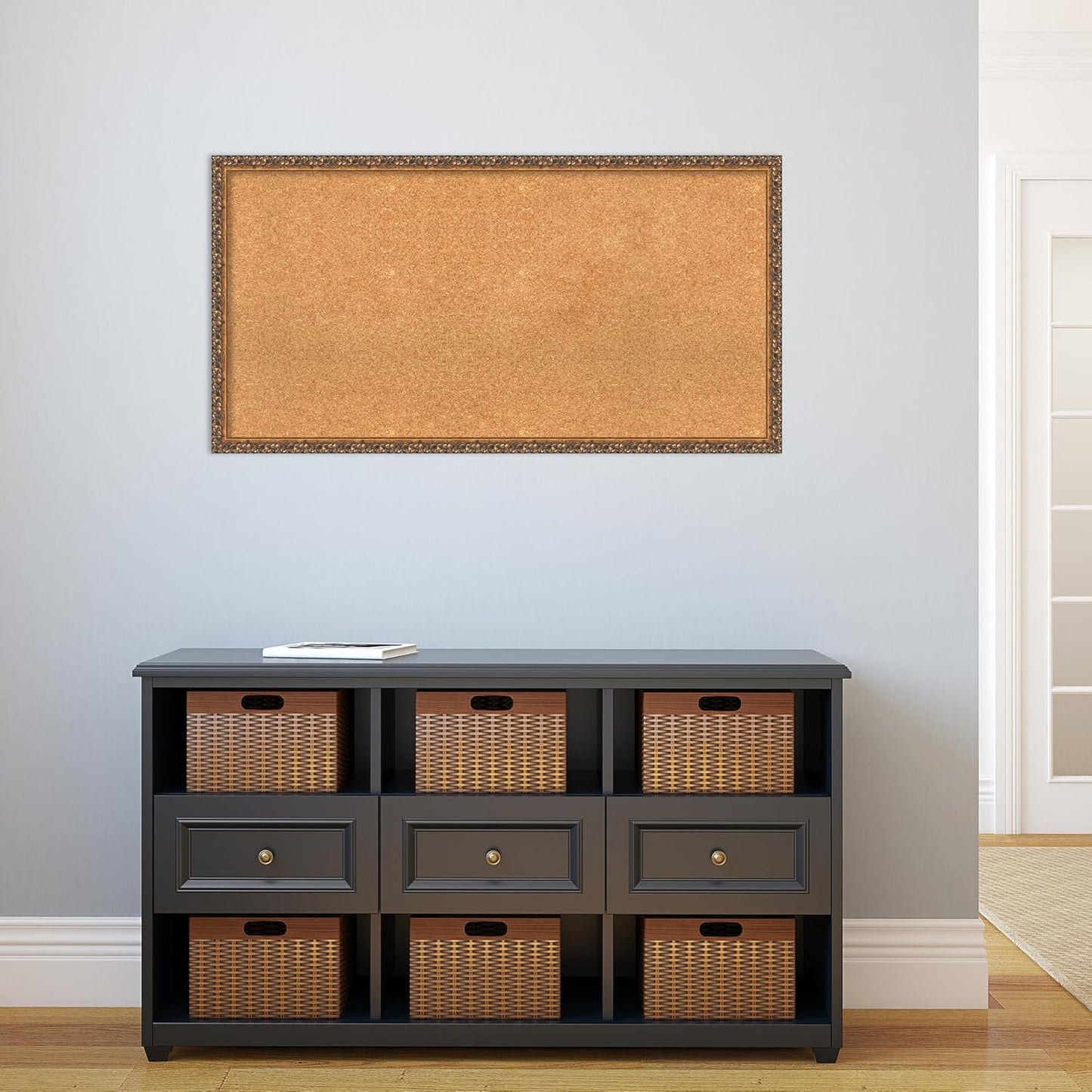 Amanti Art Natural Cork Board for Wall, 22x42 Vision Board with Bronze Frame, Large Corkboard Office Decor for Home Organization, Traditional Corkboard Pinboard to Display Items for Home Organization