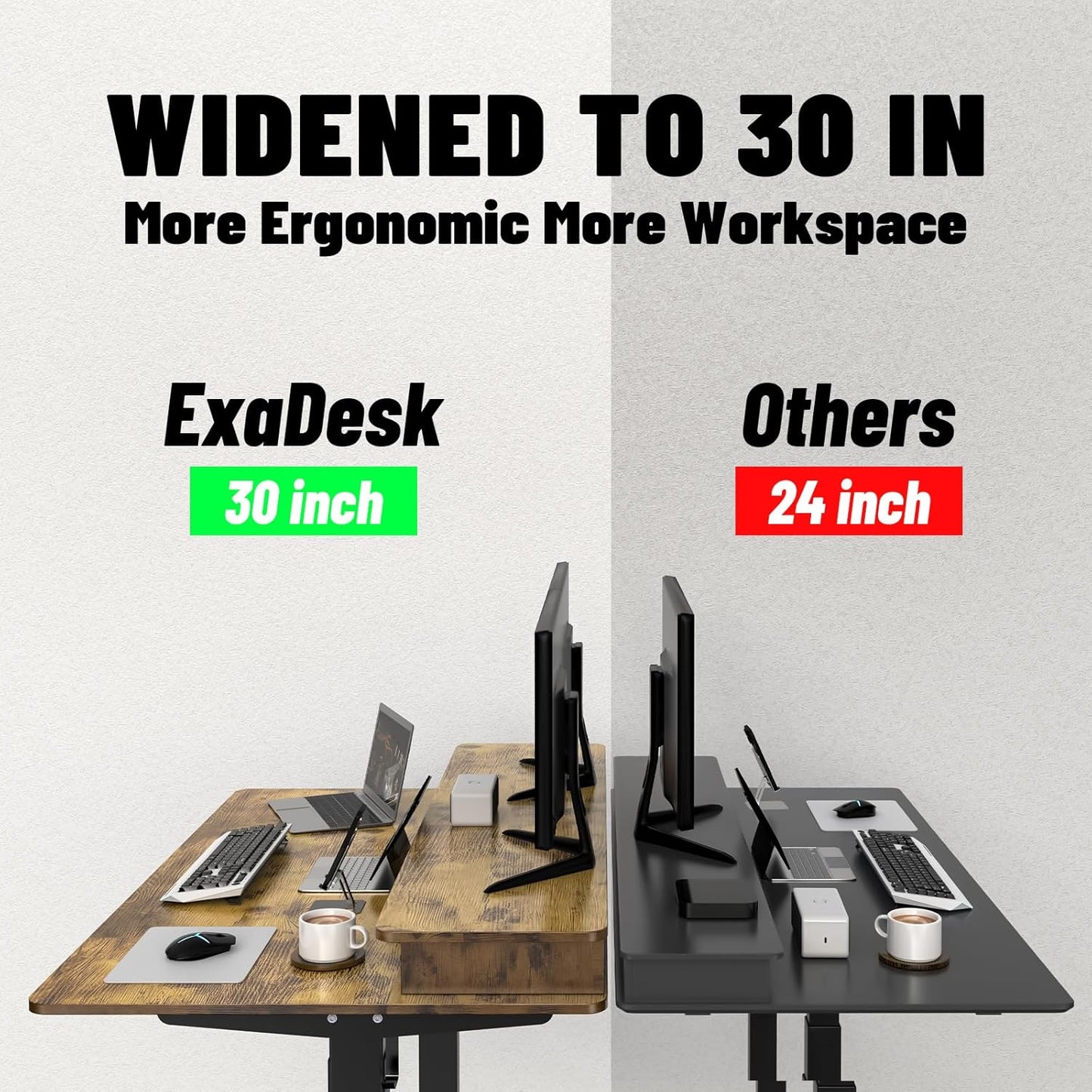 55 * 30 Inches Electric Standing Widened Desk Adjustable Height with 4 Drawers, Double Storage Shelves Stand Up Desk, Home Office Workstation Sit Stand up Desk (Rustic Brown)