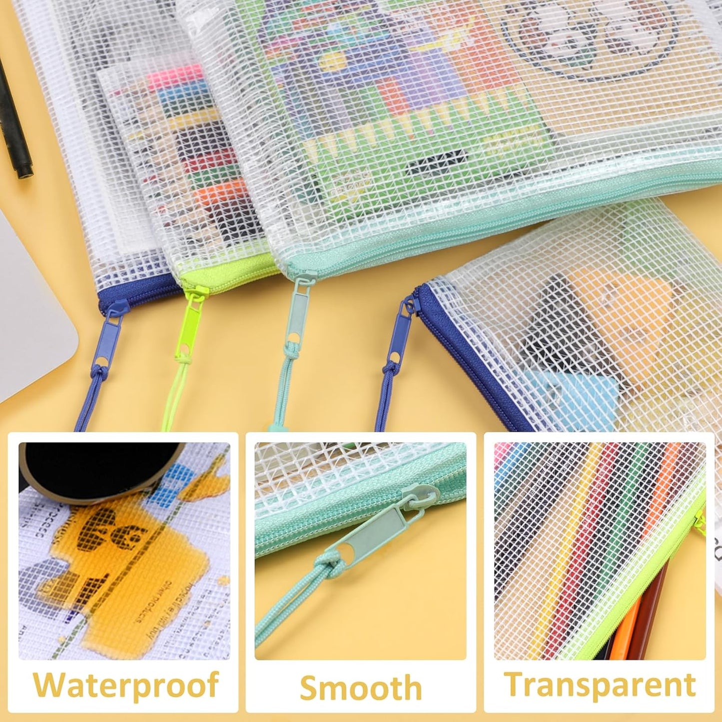 24PCS Mesh Zipper Pouch Storage Bags, 8 Sizes Board Game Bags, 12 Colors Reusable Pouches for Organizing, Organizer for Travel