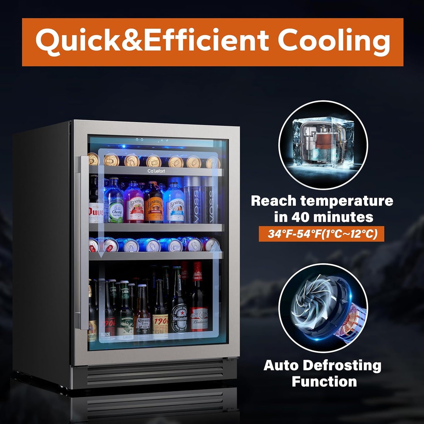 Ca'Lefort 24 Inch Beverage Refrigerator, 180 Can 34°F -54°F Beverage Fridges, Drink Fridge with Glass Door 3 LED Beverage Coolers Built in or Freestanding, Perfect for Home/Kitchen(5.65 cu.ft)