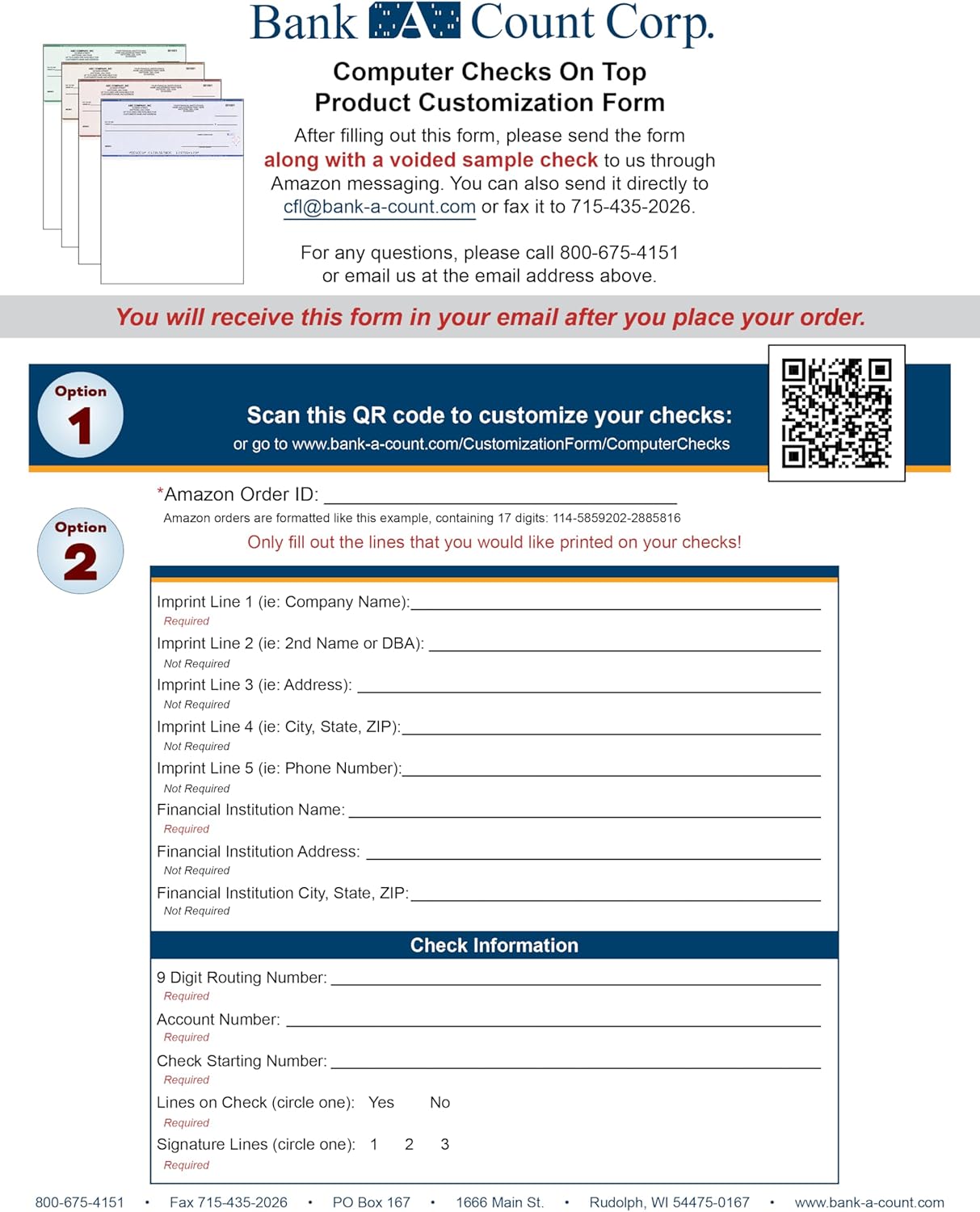Computer Checks on Top - Custom Laser Business Checks Compatible with QB accounting software, Blue (5000)