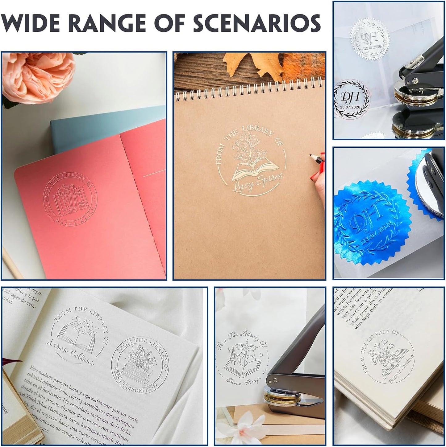 HDSD Custom Embosser - Personalized Book Embosser with Your Message or Design -Suitable for Wedding Invitations, Envelopes & Books (Flowers and Text)